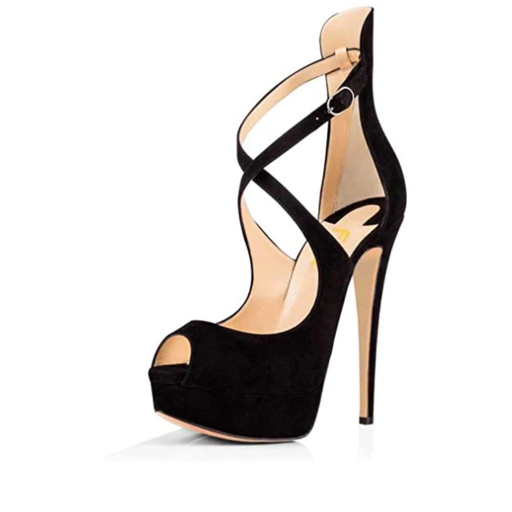 FSJ Peep Toe Platform Pumps Cross Strap Shoes